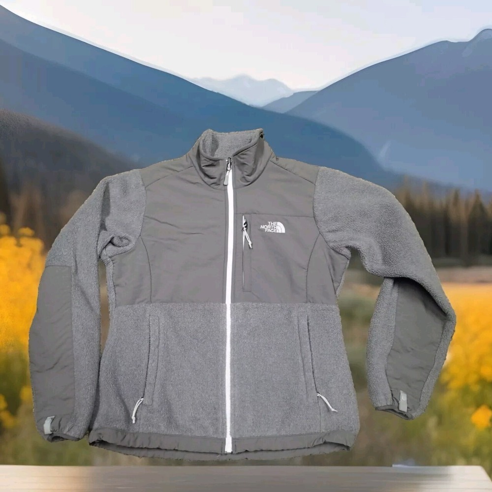 The North Face Denali Jacket Womens MED‎ Grey Excellent Polartec Fleece Full Zip